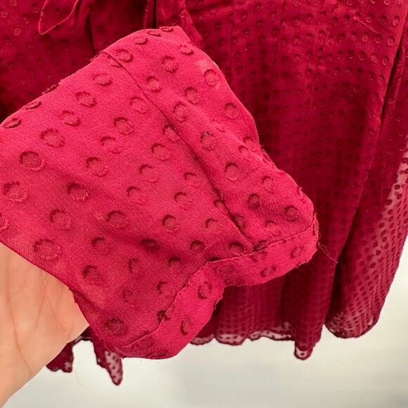 Anthropologie Meadow Rue Maroon Swiss Dot Blouse // S - Picture 4 of 10